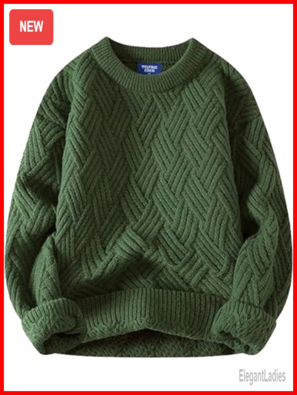 Oversized Vintage Crewneck Cable Knit Pullover Sweater Loose Fit Casual
